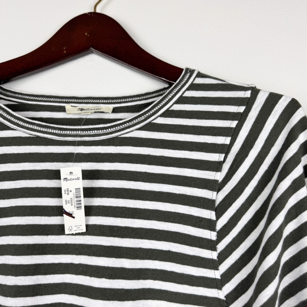 Madewell Long Balloon Sleeve Crewneck Tee Gray Stripes Size M NWT - Picture 6 of 8